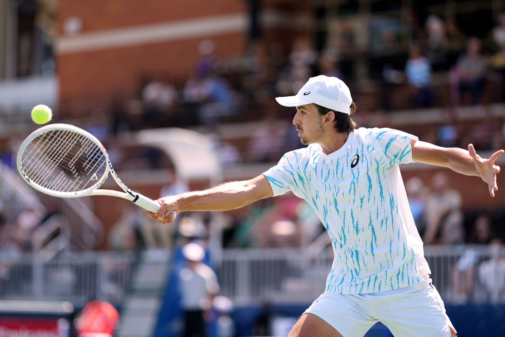 Svajda plays a backhand slice at the ATP 250 Winston-Salem Open 2024 - Day 5 - Source: Getty